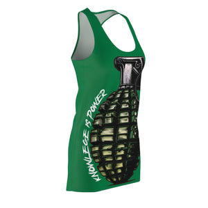 Bold Graphic Racerback Dress - Empowering Women's Wear, Casual Summer Outfit, Gift for Her, Streetwear Style, Motivational Fashion